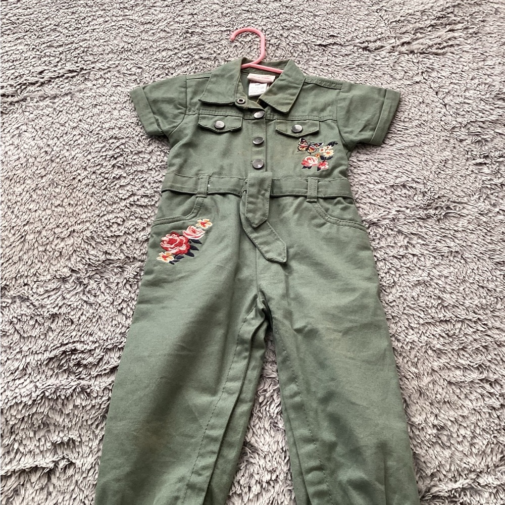 Little Lass Olive Green Floral Romper